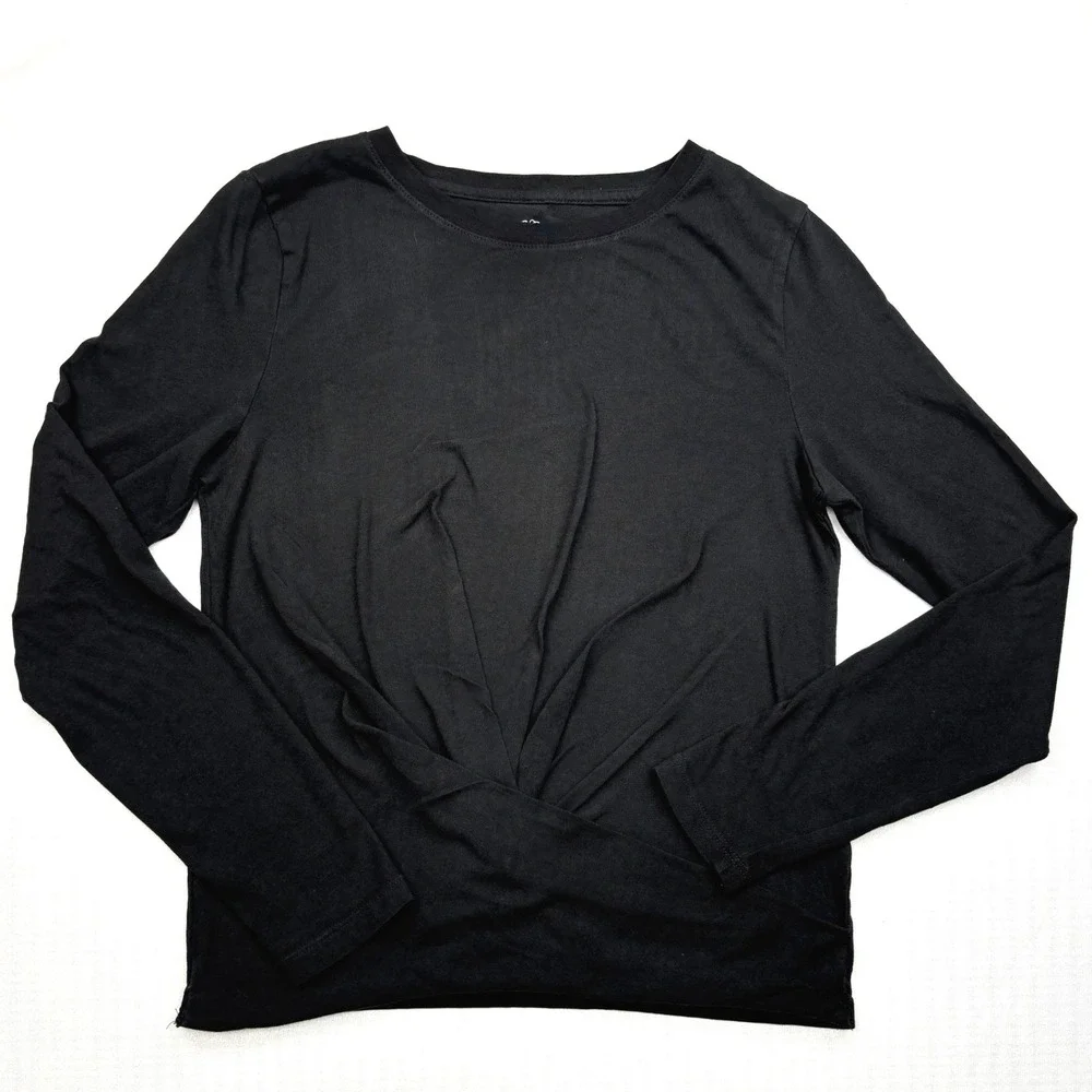 JCrew Womens Small Black Essential Tee Twist Front Long Sleeve Cotton Top BK307